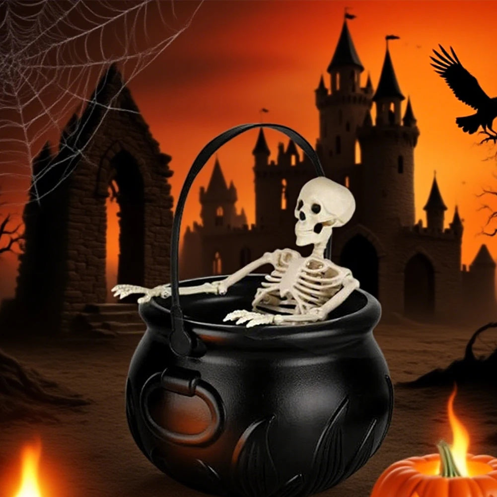 Halloween WitchCauldron with LED Light and Fog Mist Maker Skeleton Decor for Spooky Hocus Pocus Party Home Halloween Party