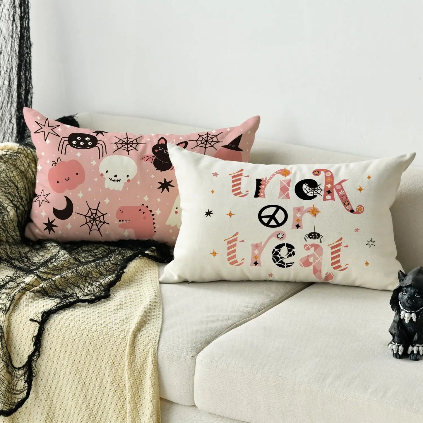30x50cm Halloween Cushion Cover, Linen Bats Ghoast Skull Pumpkin Rectangle Pillow Covers ,Cushion Cases for Home Sofa Chair