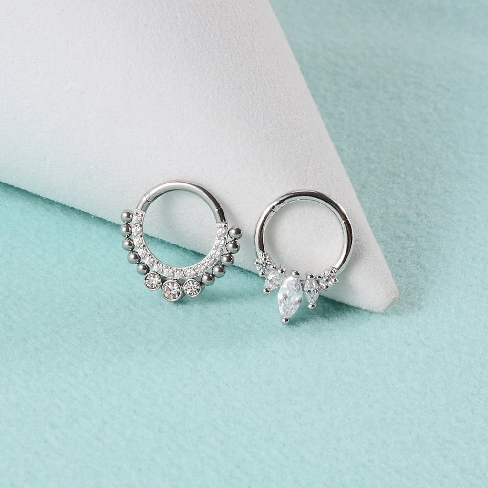 1piece Surgical Steel Micro Zircon Nose Hinged Ring Forward Septum Clicker Ear Cartilage Tragus Body Jewelry 16G