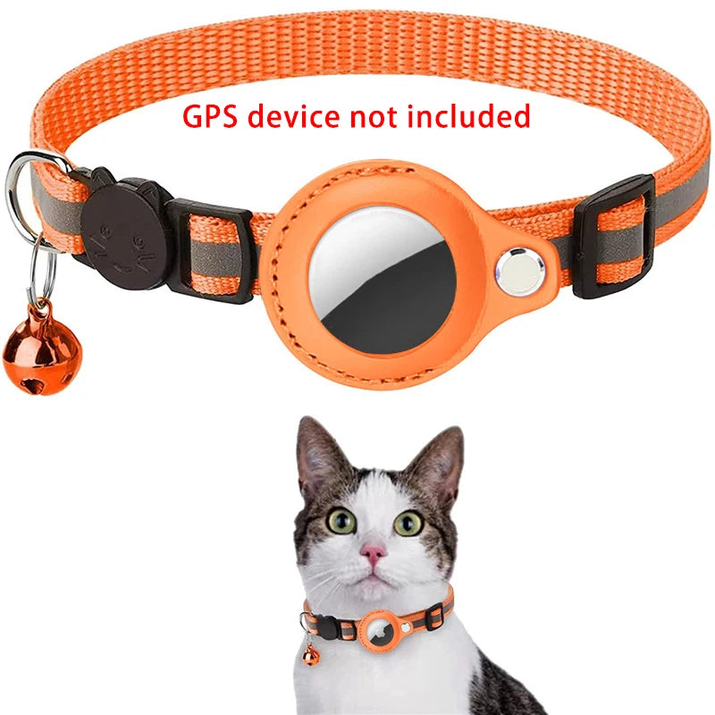 Anti-lost Cat Collar for Airtag GPS Tracker Protective Case with Bell Reflective Cats Necklace Kitten Puppy Pet Accesories