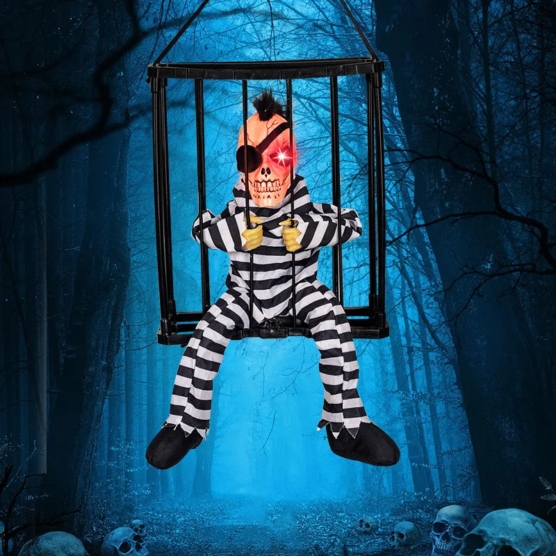 Halloween Skeleton Toy Electric Horror Flashing Light Sound Doll Scary Ghost Prisoner Haunted House Horror Party Props Decor