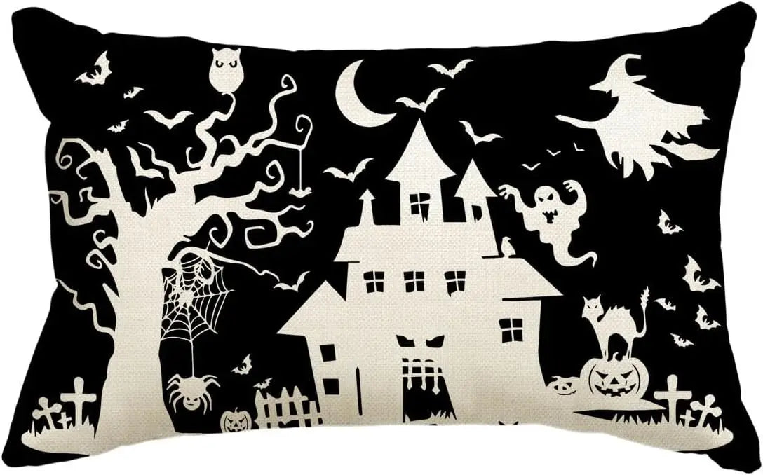 30x50cm Halloween Cushion Cover, Linen Bats Ghoast Skull Pumpkin Rectangle Pillow Covers ,Cushion Cases for Home Sofa Chair