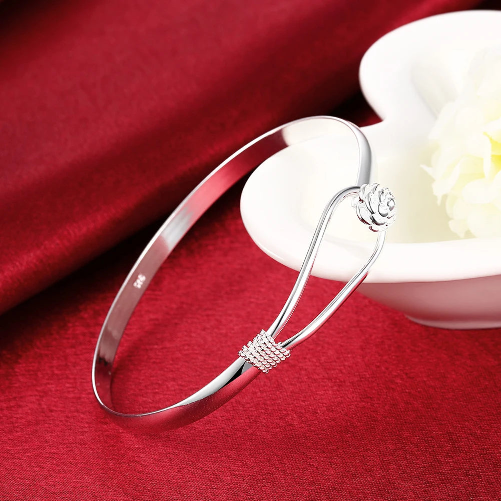 Silver Color Flower Bracelets For Women Fine Elegant Bangle Adjustable Jewelry Fashion Party Gifts Girl Student Hot New