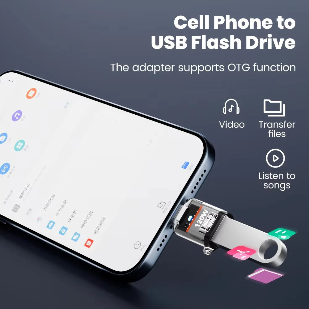 120W Fast Charging USB 3.2 to Type C Adapter OTG 10GB High Speed Data Audio Transfer For PC Tablet Xiaomi Huawei USB C Converter