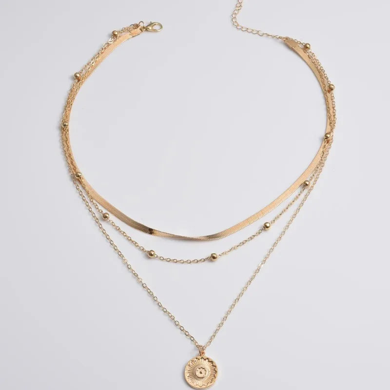 Silver Color Multi-layer Flowers Pendant Necklace for Women Exquisite Three-Layer Sweater Chain Jewelry for Gifts