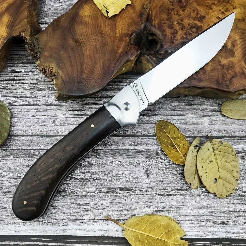 New Russian Style Manual Pocket Knife Flipper Blade Outdoor Hunting Tools Sharp Blade Wood Handle Folding Knife Survival Gear