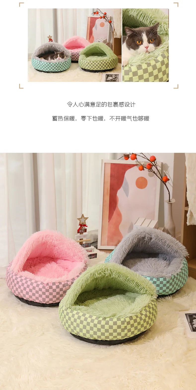 Plush Shell Nest, Winter Warm Semi-enclosed Surrounded Pet Nest, Warm Cat Nest, Round Dog Nest