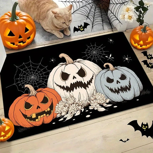 Halloween Pumpkin Bat Ghost Skeleton Thrilling Floor Mat  Entrance Foyer Bathroom Absorbent Foot Door Mat Horror Skeleton