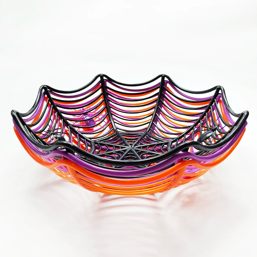 Halloween Candy Basket Plastic Spider Web Fruit Plate Black Biscuit Snack Basket Trick or Treat Halloween Decoration 2024