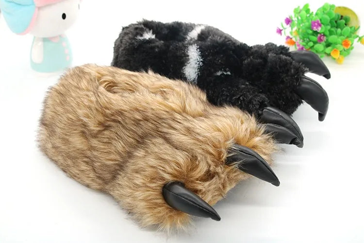 Animals Beast Claw Shoes Slides for Men Fun Chunky Fuzzy Slippers Male Plush Warm Bear Paw Lovers Funny slippers