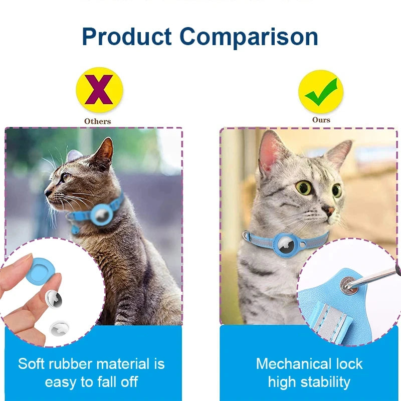 Anti-lost Cat Collar for Airtag GPS Tracker Protective Case with Bell Reflective Cats Necklace Kitten Puppy Pet Accesories