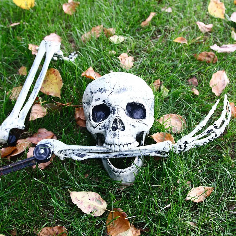Halloween Realistic Skull Skeleton Head Human Hand Arms for Halloween Party Home Garden Lawn Decor Haunted House Horror Props