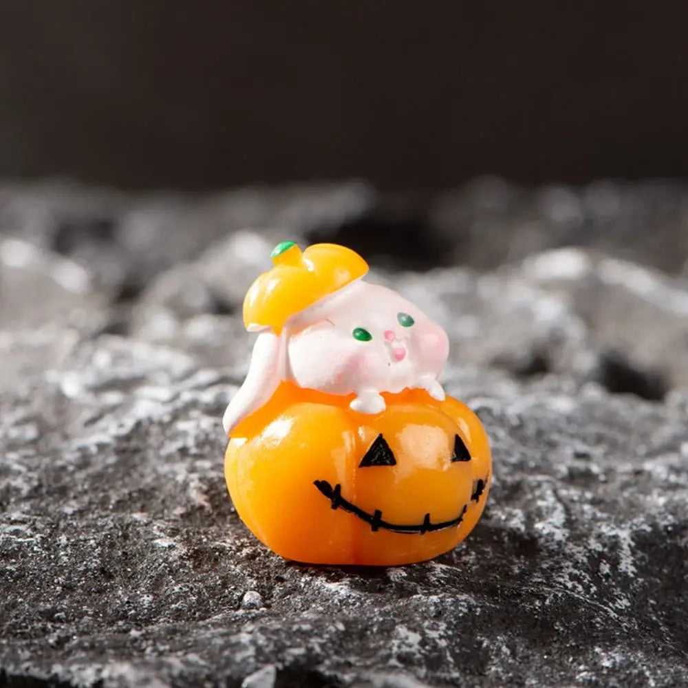 Cartoon Halloween Pumpkin Skeleton Figurines 3D DIY Mummy Skull Statue Cute Mini Miniatures Ghost Ornaments Car Ornament