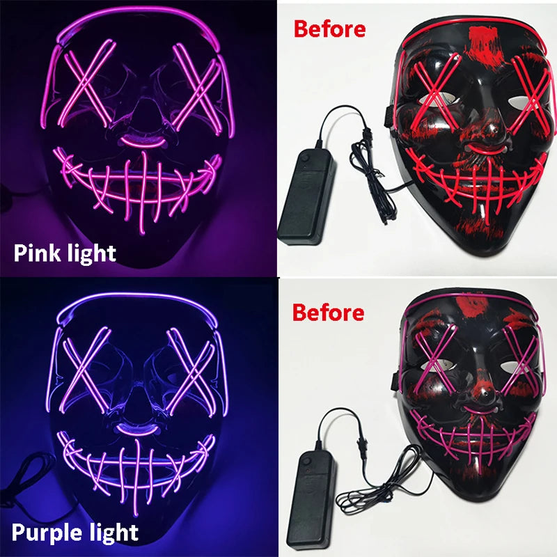 1pc Wireless Halloween Neon LED Purge Mask Masque Masquerade Party Masks Light Grow in the Dark Glowing Masker