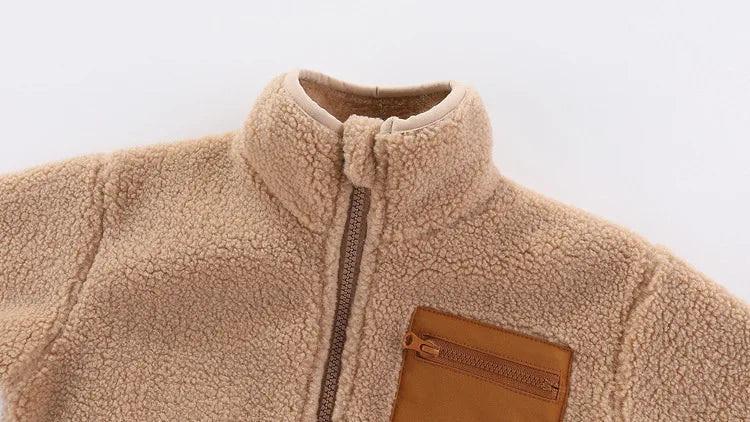 2024 Autumn/Winter New Thickened Cotton Coat Lamb Fleece Warm Hooded Color Block Coat 2-7 Year Old Outdoor Childrens Coat