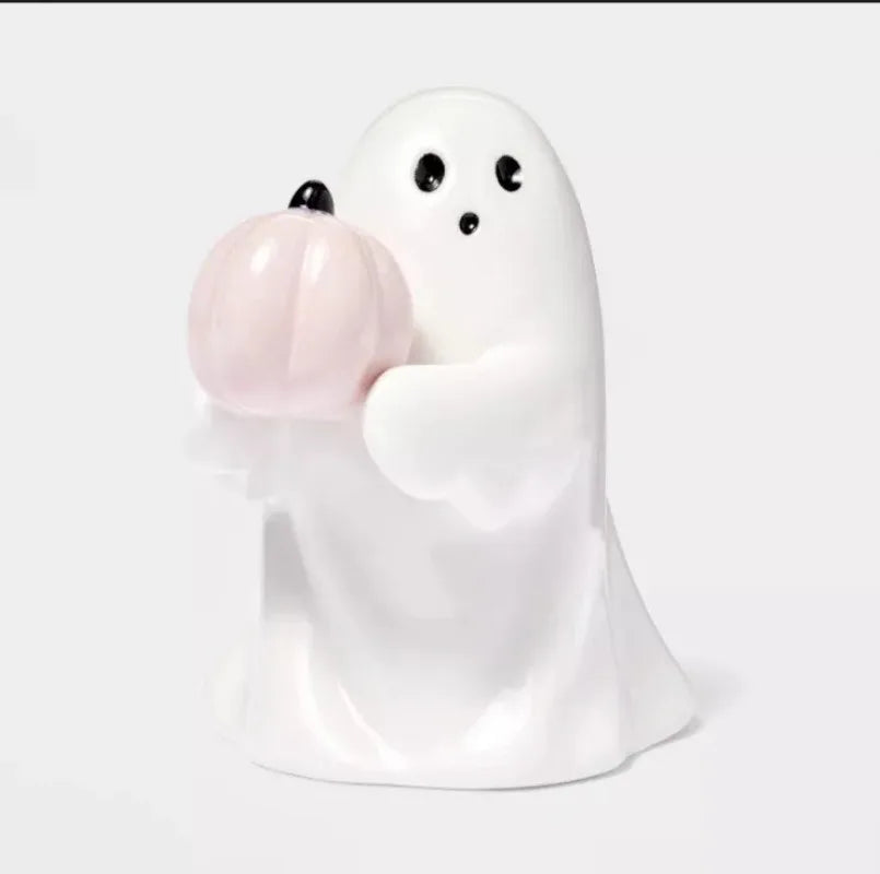 Halloween Cute Resin Ghost Holding Pink Pumpkin Bat Resin Statue Halloween DIY Decorat Doll Home Party Festival Originality Gift