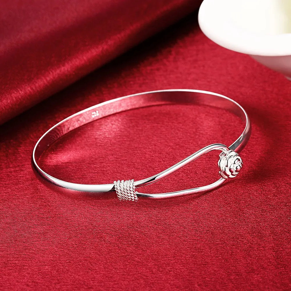 Silver Color Flower Bracelets For Women Fine Elegant Bangle Adjustable Jewelry Fashion Party Gifts Girl Student Hot New