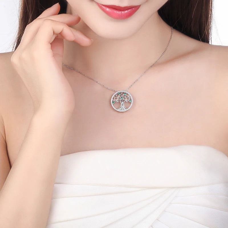 Silver Color Necklace For Women Jewelry Tree of Life Colorful Pendant Cubic Zircon Fashion Style Valentines Gifts