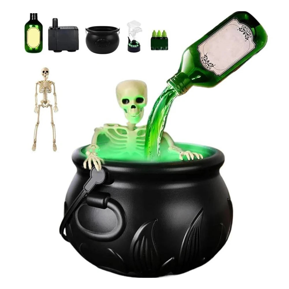Halloween WitchCauldron with LED Light and Fog Mist Maker Skeleton Decor for Spooky Hocus Pocus Party Home Halloween Party