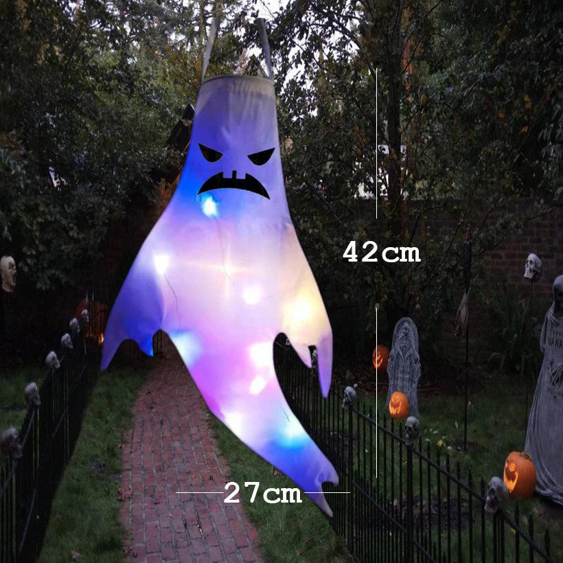 Halloween Ghost Hanging with LED Light Spooky Ghost Flag Indoor Outdoor Prop Decoration Tree Pendant Ornament Party DIY Supplies