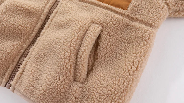 2024 Autumn/Winter New Thickened Cotton Coat Lamb Fleece Warm Hooded Color Block Coat 2-7 Year Old Outdoor Childrens Coat