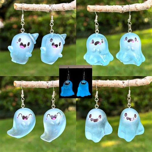 Halloween Luminous Ghost Earrings For Women Glow In The Dark 3D Cartoon Resin Ghost Night Light Earring All Saints' Day Jewelry