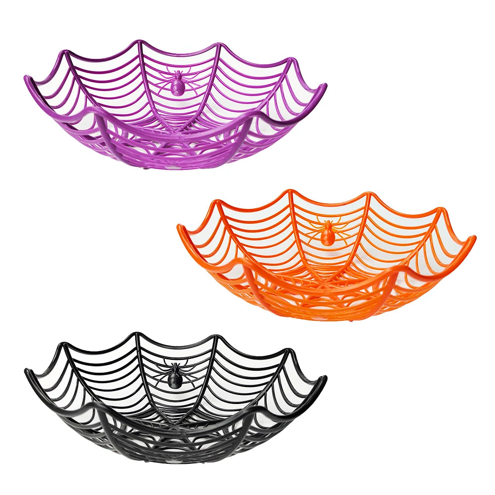 Halloween Candy Basket Plastic Spider Web Fruit Plate Black Biscuit Snack Basket Trick or Treat Halloween Decoration 2024