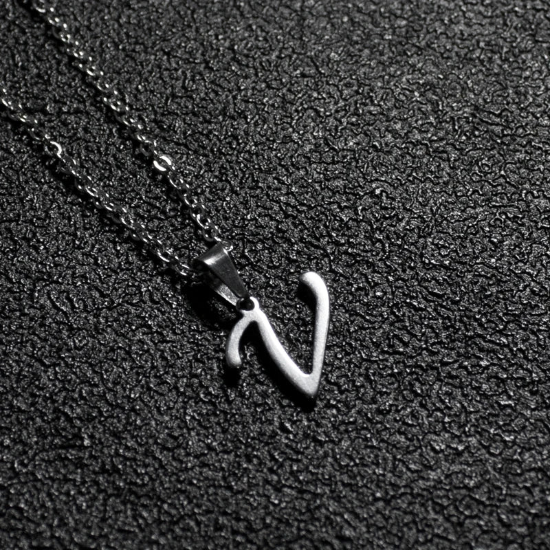 Silver Color Initial A-Z Letters Pendant Necklace for Women Men Trendy Stainless Steel Link Chain Necklaces Jewelry Gift