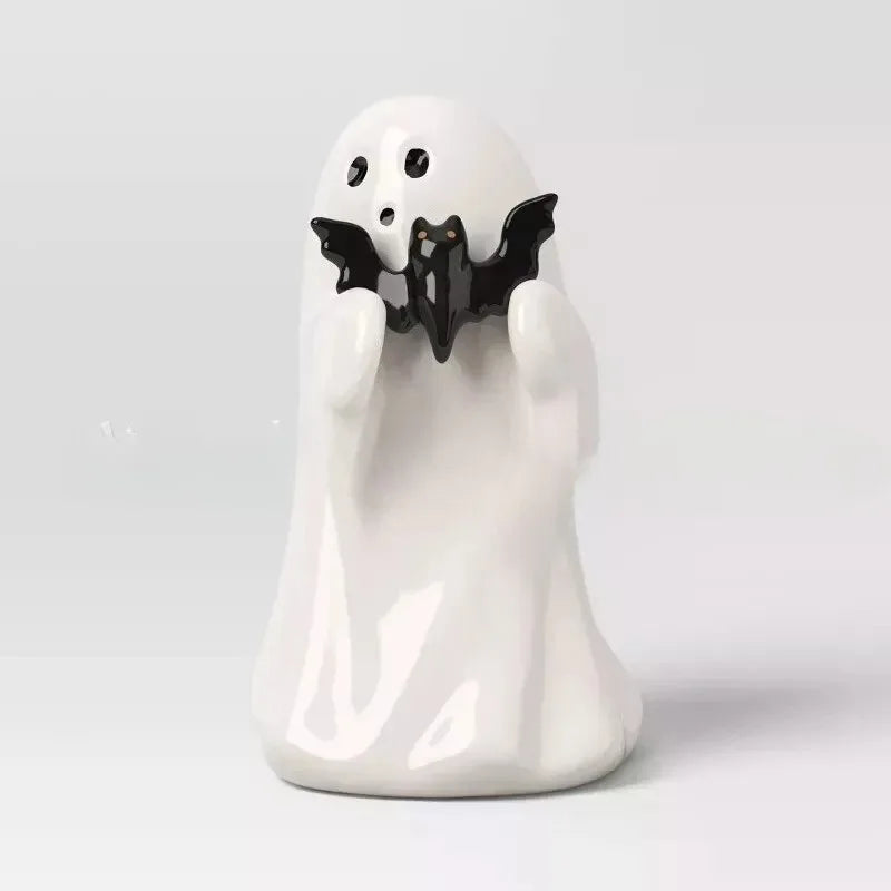 Halloween Cute Resin Ghost Holding Pink Pumpkin Bat Resin Statue Halloween DIY Decorat Doll Home Party Festival Originality Gift