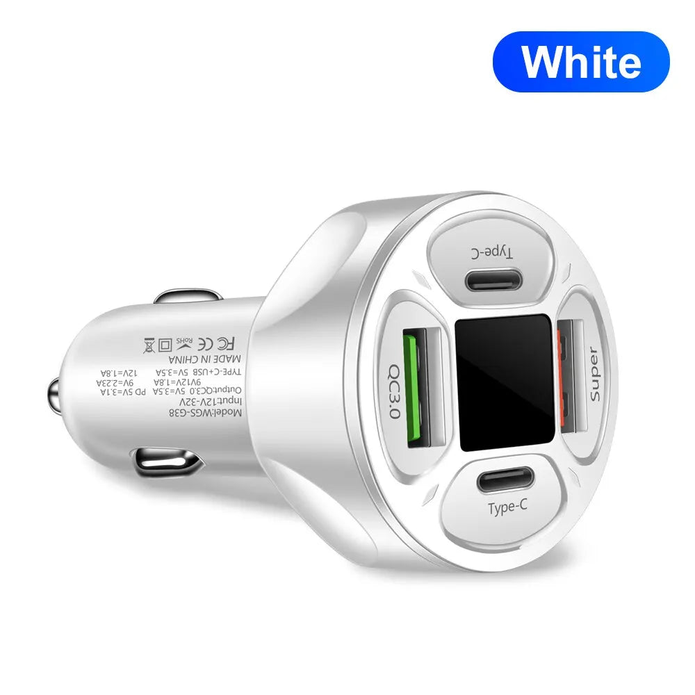 66W 4 Ports USB Car Charger Fast Charging PD Quick Charge 3.0 USB