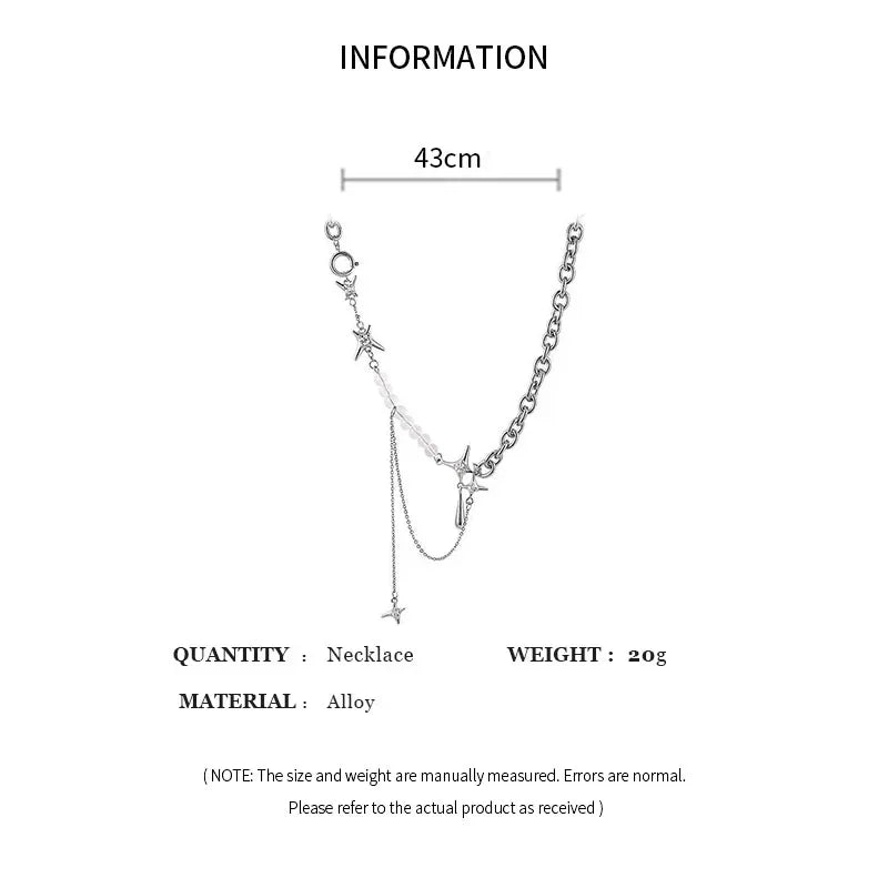 Silver Color Stars Water Drop Chains Transparent Beaded Pendant Necklaces for Women Personality Design Fashion Jewelry Wholesale