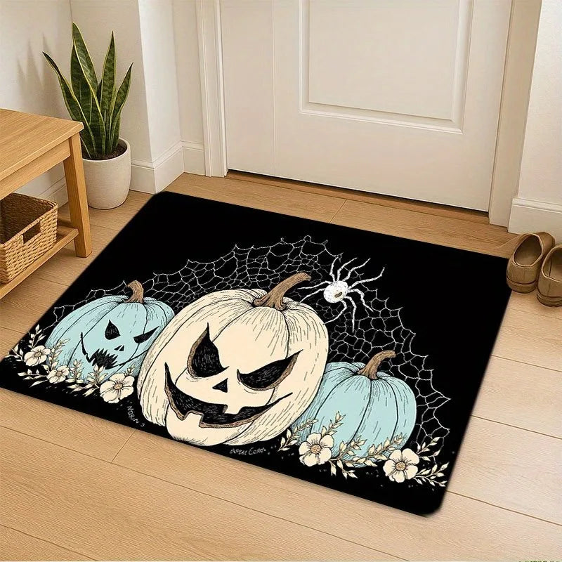 Halloween Pumpkin Bat Ghost Skeleton Thrilling Floor Mat  Entrance Foyer Bathroom Absorbent Foot Door Mat Horror Skeleton