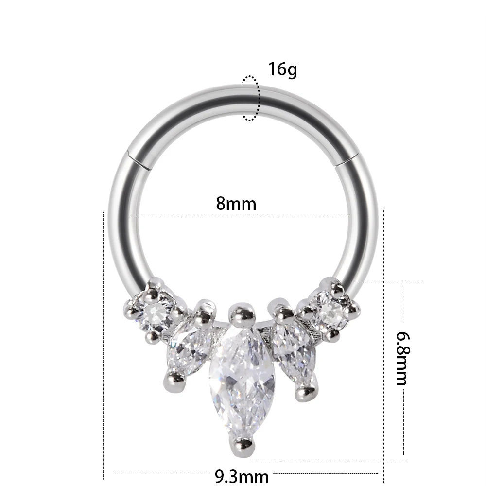 1piece Surgical Steel Micro Zircon Nose Hinged Ring Forward Septum Clicker Ear Cartilage Tragus Body Jewelry 16G