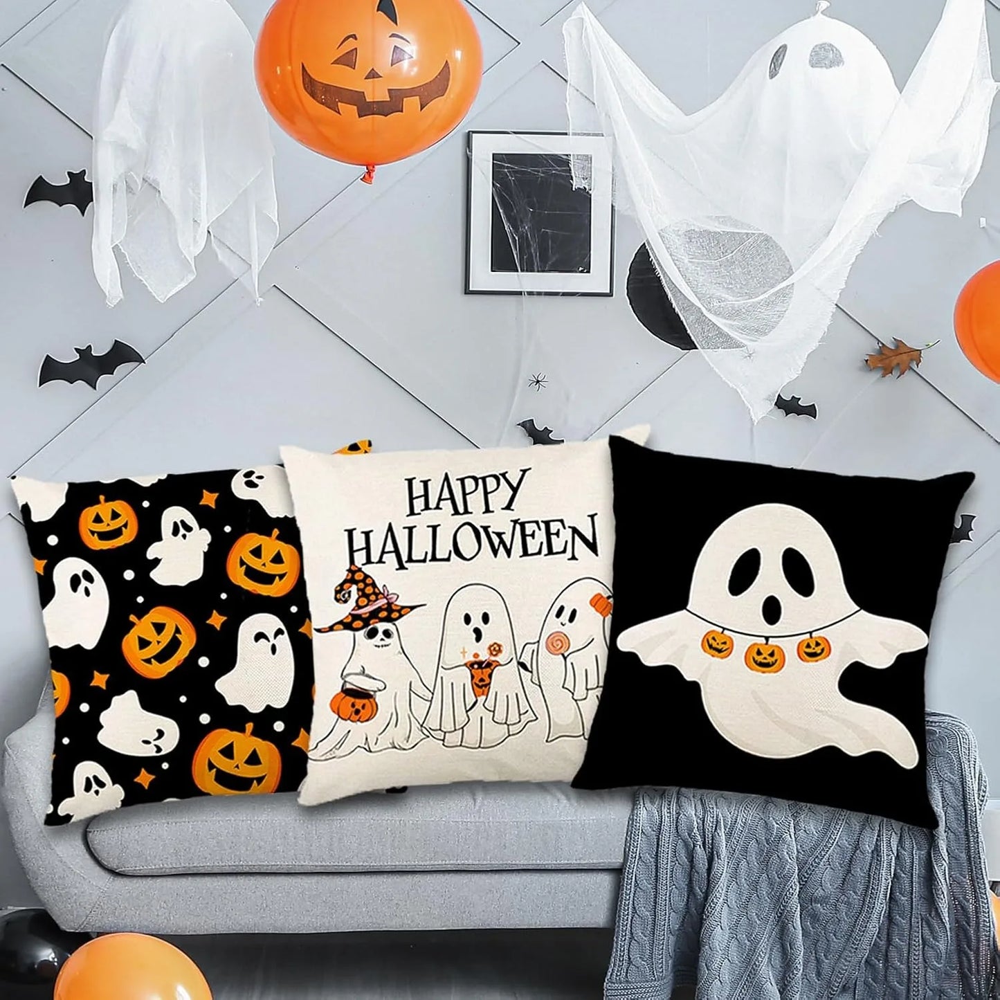 Spooky and Fun Halloween Pillow Covers: Happy Halloween, Ghost, Pumpkin Patterns & 'Boo Y'all' Sofa cushion cover,gift