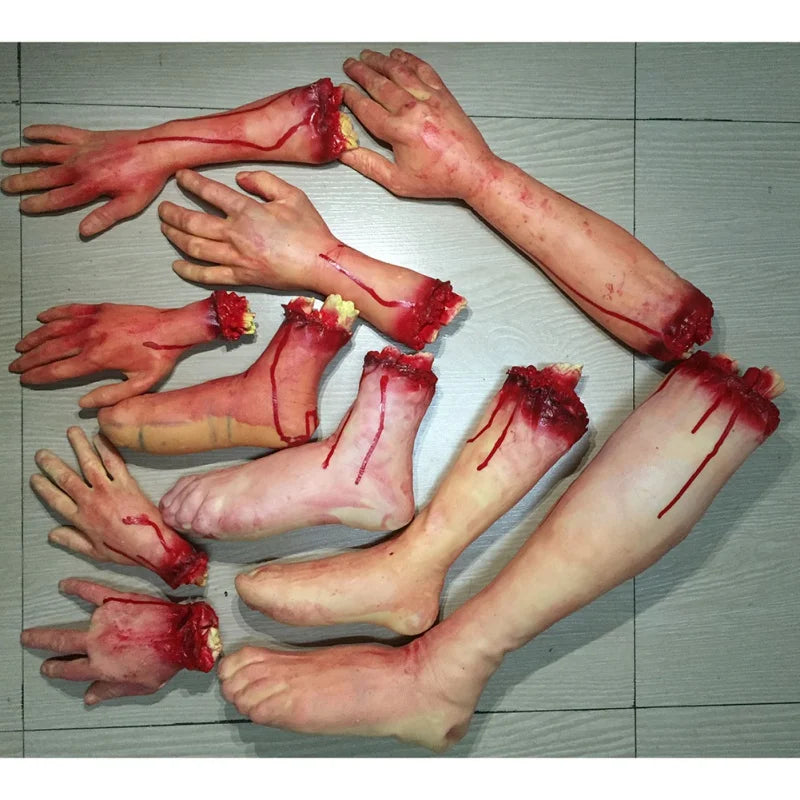 Halloween Props Decorations Horrible Blood Broken Fake Limbs Fingers Legs Arm Feet Latex Tricky Toys For Haunted House Decor