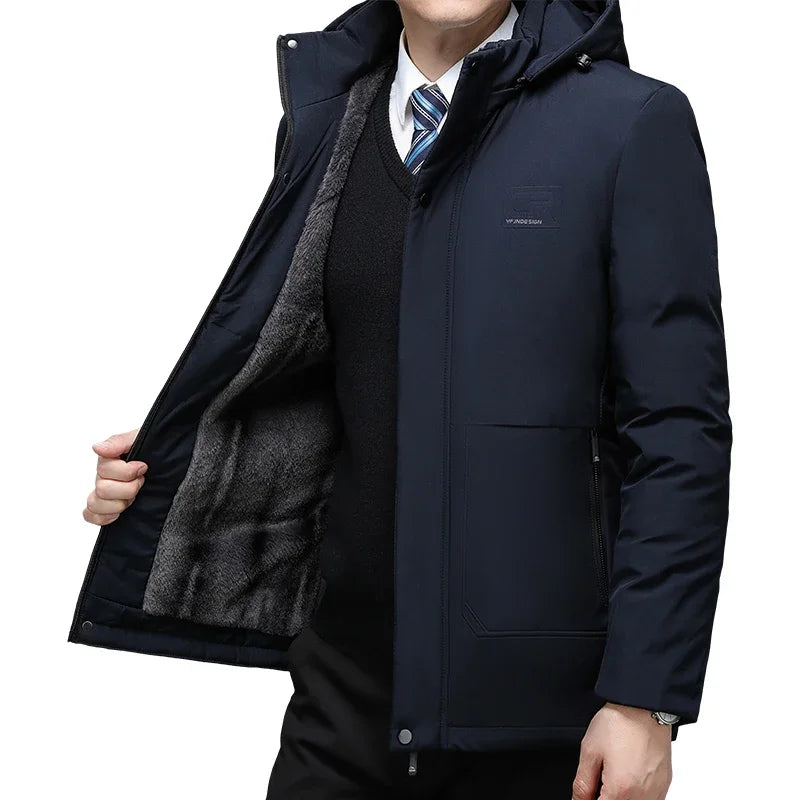 Mens Winter Jacket Windproof Men Thick Warm Gift For Father Husband Parka Windproof Parkas New Fashion Fleece Hooded Winter Coat
