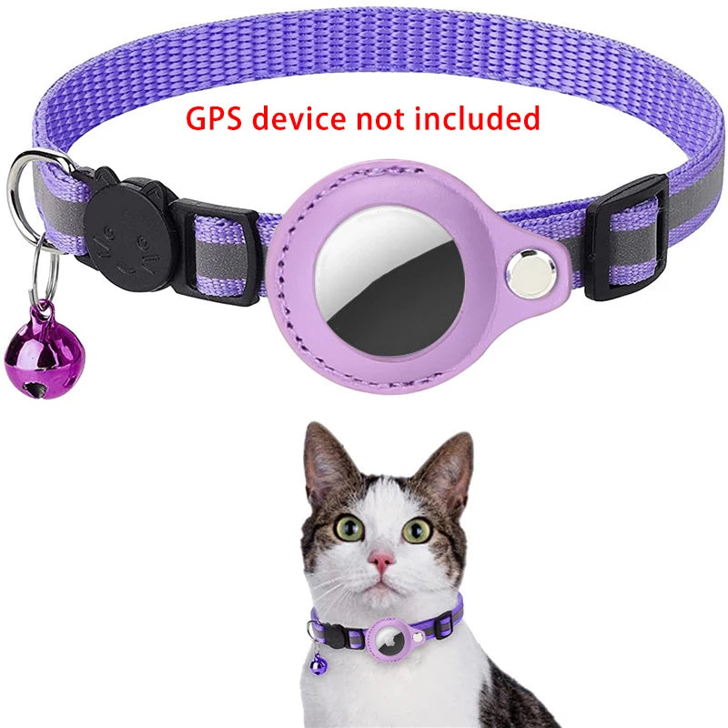 Anti-lost Cat Collar for Airtag GPS Tracker Protective Case with Bell Reflective Cats Necklace Kitten Puppy Pet Accesories