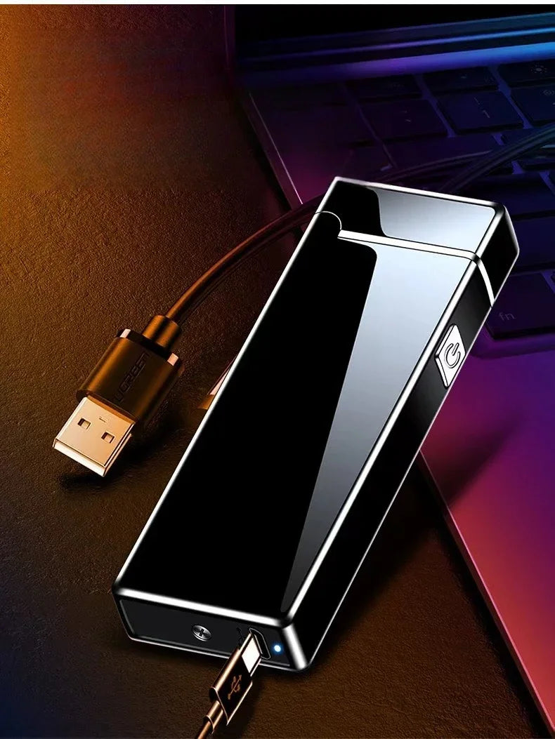 New Electronic Windproof Double Arc Pulse Flameless Lighter USB Charging Cigar Outdoor Lighter Cigarette Accessories Men's Gift