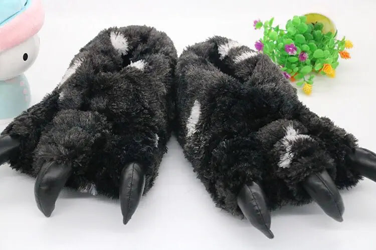 Animals Beast Claw Shoes Slides for Men Fun Chunky Fuzzy Slippers Male Plush Warm Bear Paw Lovers Funny slippers