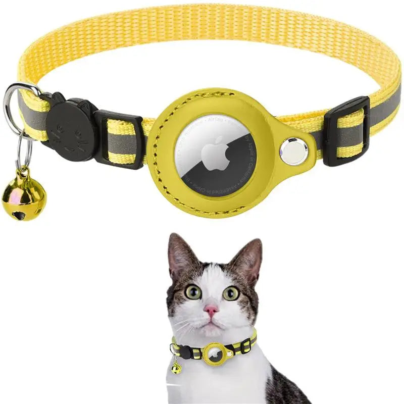 Anti-lost Cat Collar for Airtag GPS Tracker Protective Case with Bell Reflective Cats Necklace Kitten Puppy Pet Accesories