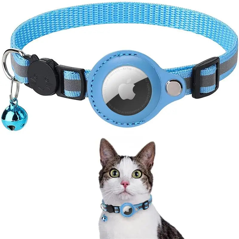 Anti-lost Cat Collar for Airtag GPS Tracker Protective Case with Bell Reflective Cats Necklace Kitten Puppy Pet Accesories