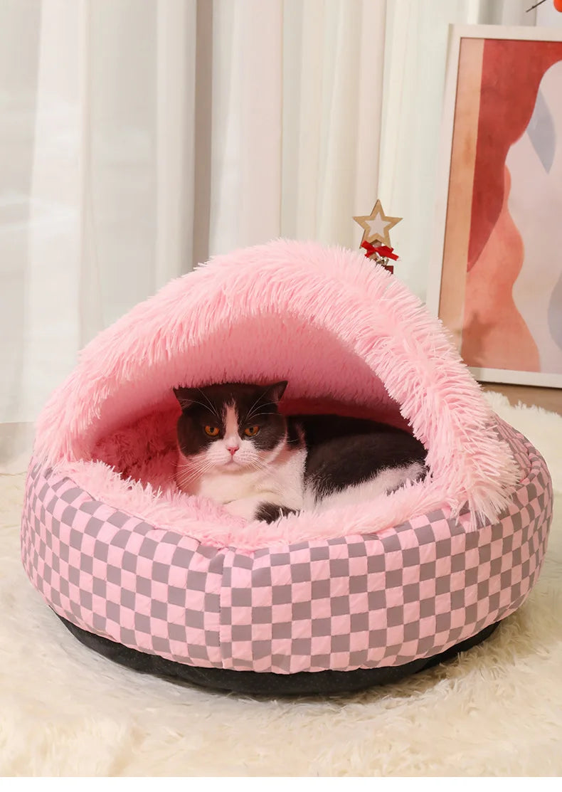 Plush Shell Nest, Winter Warm Semi-enclosed Surrounded Pet Nest, Warm Cat Nest, Round Dog Nest