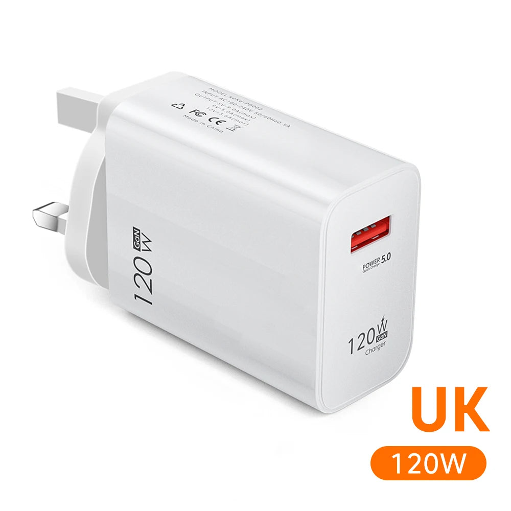GAN 120W USB Charger Fast Charging Type C Cable Mobile Phone Chargers For Huawei Samsung Xiaomi 12 Quick Charge 5.0 USB C Cable