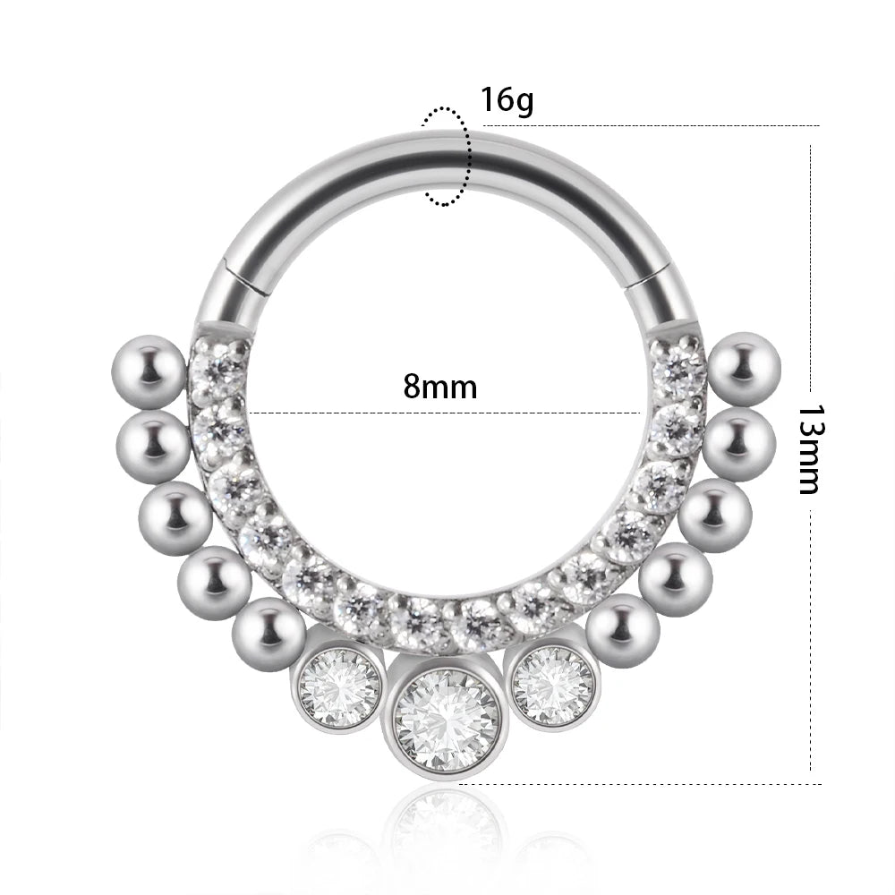 1piece Surgical Steel Micro Zircon Nose Hinged Ring Forward Septum Clicker Ear Cartilage Tragus Body Jewelry 16G