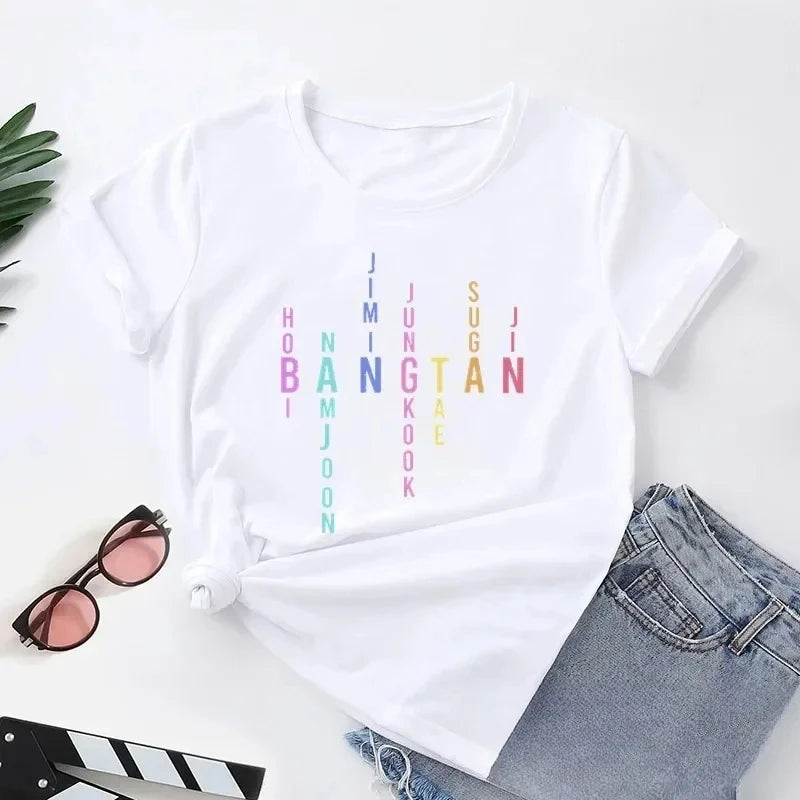 Bangtan Lid Naam T-Shirt Jimin Jungkook Tae Suga Namjoon Hobi Jhope Jhope Jin Bangtan Korea Print T-Shirt Dames T-Shirt Top Tees