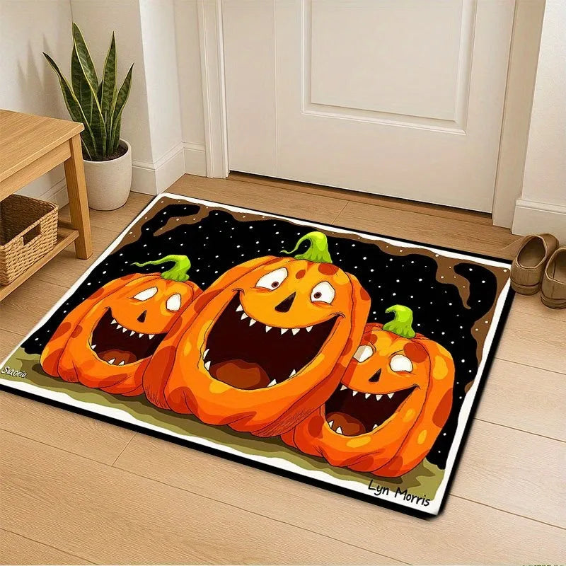 Halloween Pumpkin Bat Ghost Skeleton Thrilling Floor Mat  Entrance Foyer Bathroom Absorbent Foot Door Mat Horror Skeleton