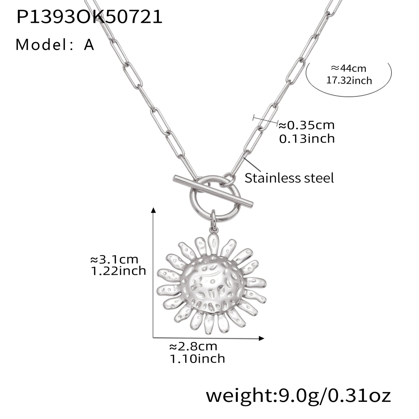 Gold Color Silver Sun Pendant Necklace for Women Luxury 18K Gold-Plated Stainless Steel 2 Chain Styles Women's Necklace Jewelry