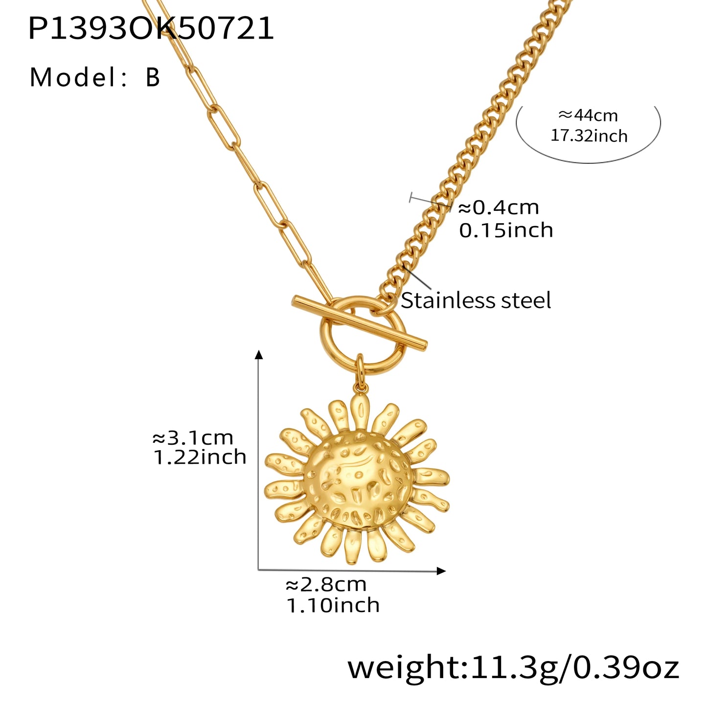 Gold Color Silver Sun Pendant Necklace for Women Luxury 18K Gold-Plated Stainless Steel 2 Chain Styles Women's Necklace Jewelry