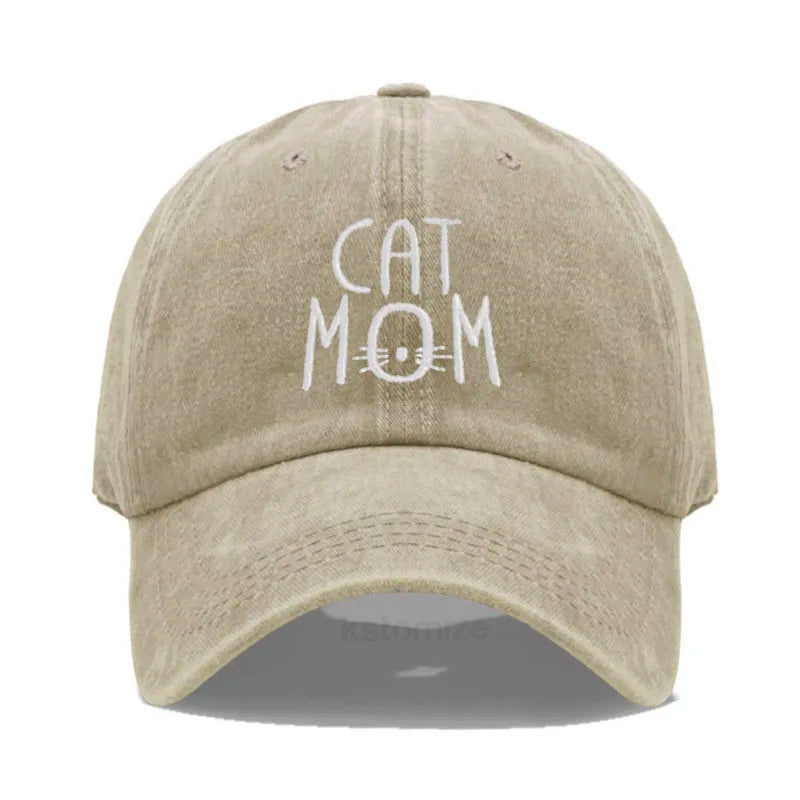 Washed Cotton Baseball Cap for Men & Women Unisex CAT MOM Embroidery  Sun Protection Hat Outdoor Sports Wholesale & Dropshipping