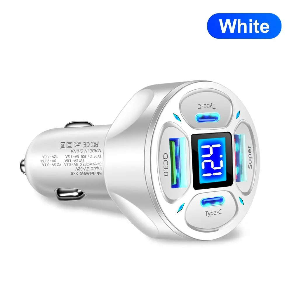 66W 4 Ports USB Car Charger Fast Charging PD Quick Charge 3.0 USB